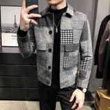 Fashion plaid stitching contrast jacket woolen jacket - Kng inc. ®