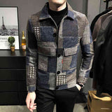 Fashion plaid stitching contrast jacket woolen jacket - Kng inc. ®