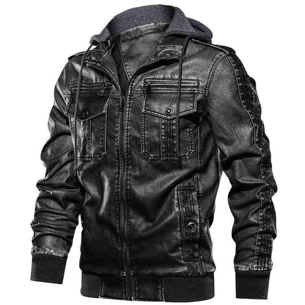 Men's hoodie PU jacket men's fashion motorcycle jacket - Kng inc. ®