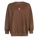 New women's European and American style retro brown mushroom embroidery loose round neck sweater women's casual pullover top - Kng inc. ®