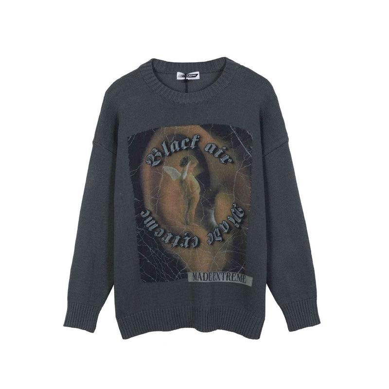 High Street Retro Printed Sweater Men's Trendy Brand Design Sense Loose Knitted Top - Kng inc. ®