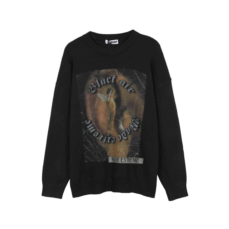 High Street Retro Printed Sweater Men's Trendy Brand Design Sense Loose Knitted Top - Kng inc. ®