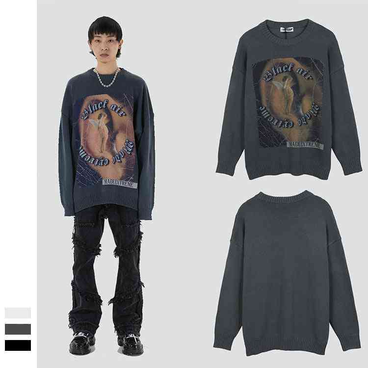 High Street Retro Printed Sweater Men's Trendy Brand Design Sense Loose Knitted Top - Kng inc. ®