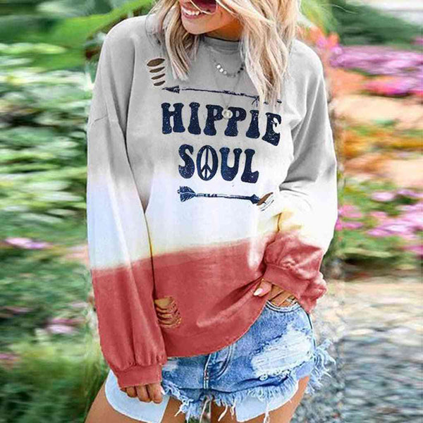 New Style Gradient Letter Print Plus Hole Long-sleeved Ladies Sweater - Kng inc. ®