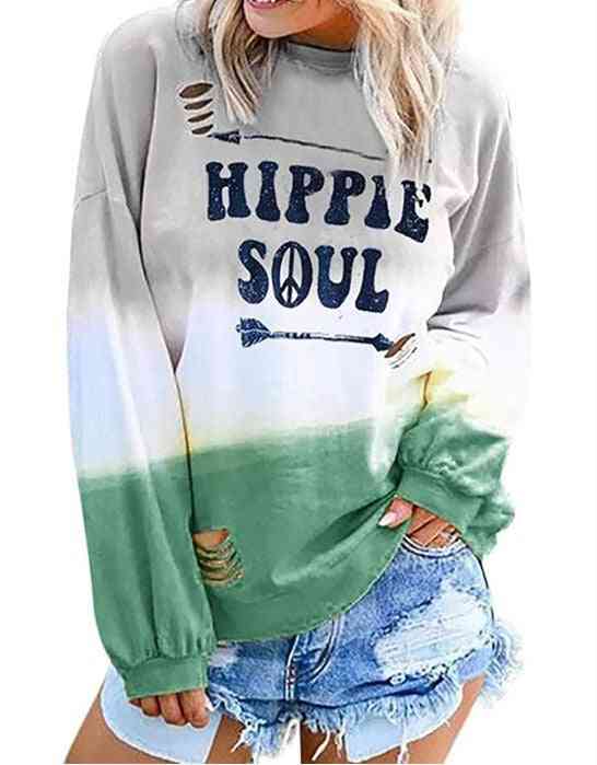 New Style Gradient Letter Print Plus Hole Long-sleeved Ladies Sweater - Kng inc. ®