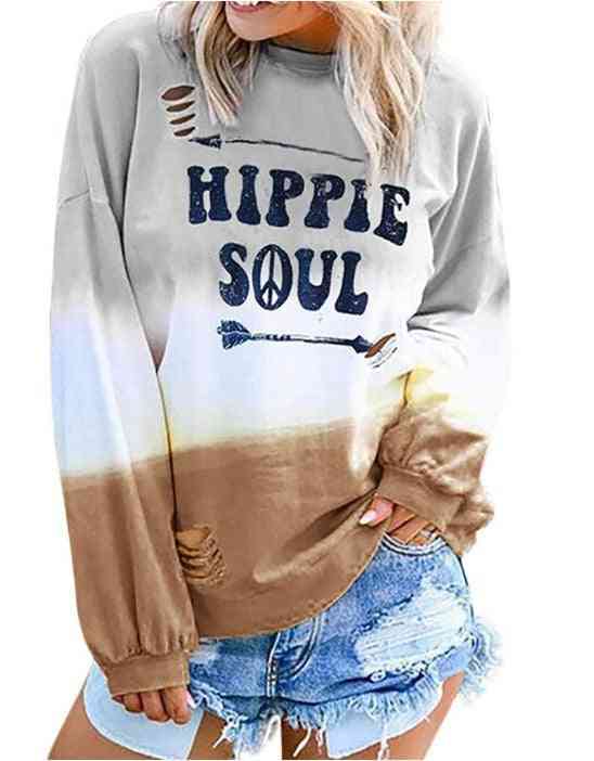 New Style Gradient Letter Print Plus Hole Long-sleeved Ladies Sweater - Kng inc. ®