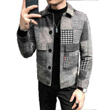 Fashion plaid stitching contrast jacket woolen jacket - Kng inc. ®