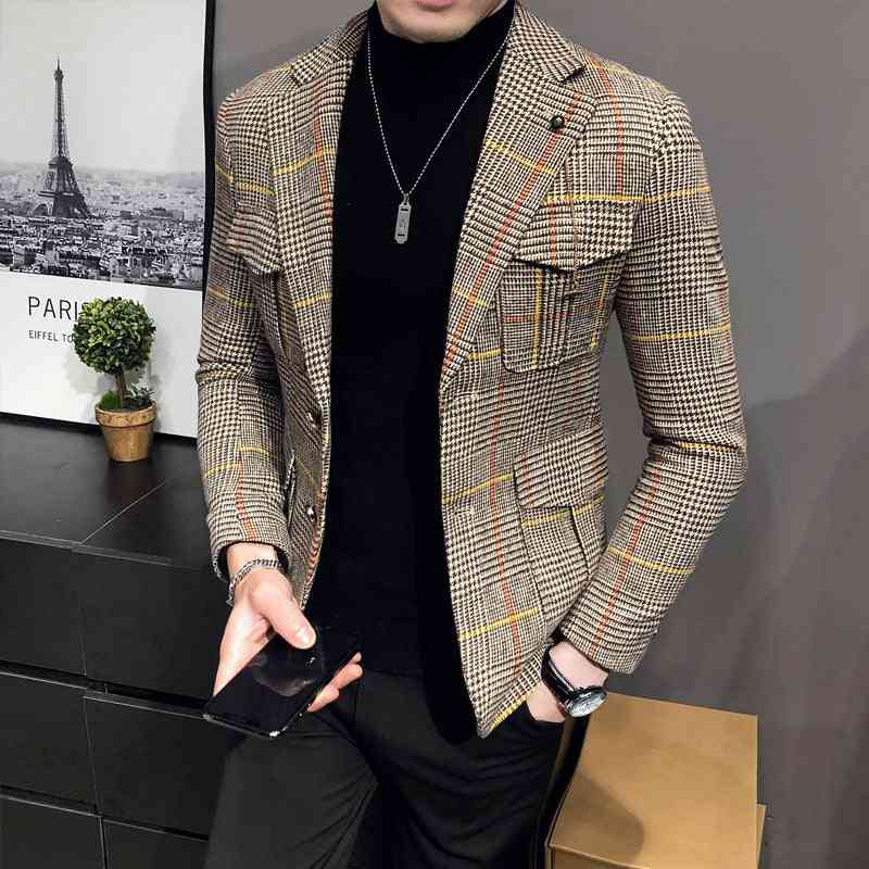 Fashion plaid casual suit men's slim jacket jacket - Kng inc. ®