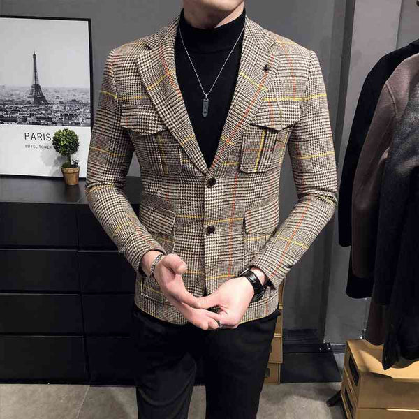 Fashion plaid casual suit men's slim jacket jacket - Kng inc. ®