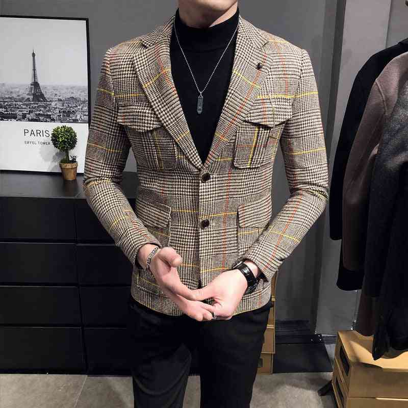 Fashion plaid casual suit men's slim jacket jacket - Kng inc. ®