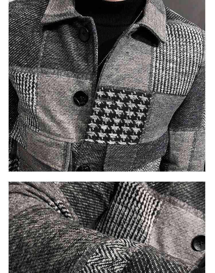 Fashion plaid stitching contrast jacket woolen jacket - Kng inc. ®