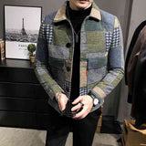 Fashion plaid stitching contrast jacket woolen jacket - Kng inc. ®