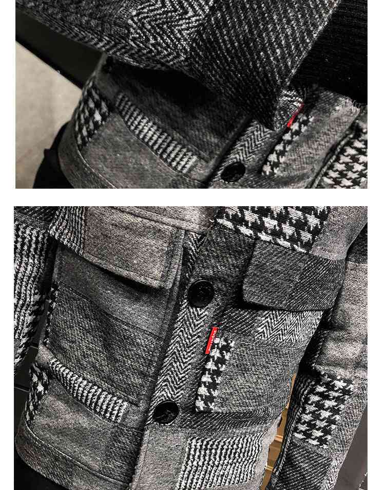 Fashion plaid stitching contrast jacket woolen jacket - Kng inc. ®