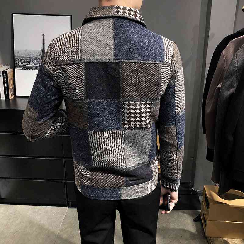Fashion plaid stitching contrast jacket woolen jacket - Kng inc. ®