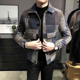 Fashion plaid stitching contrast jacket woolen jacket - Kng inc. ®