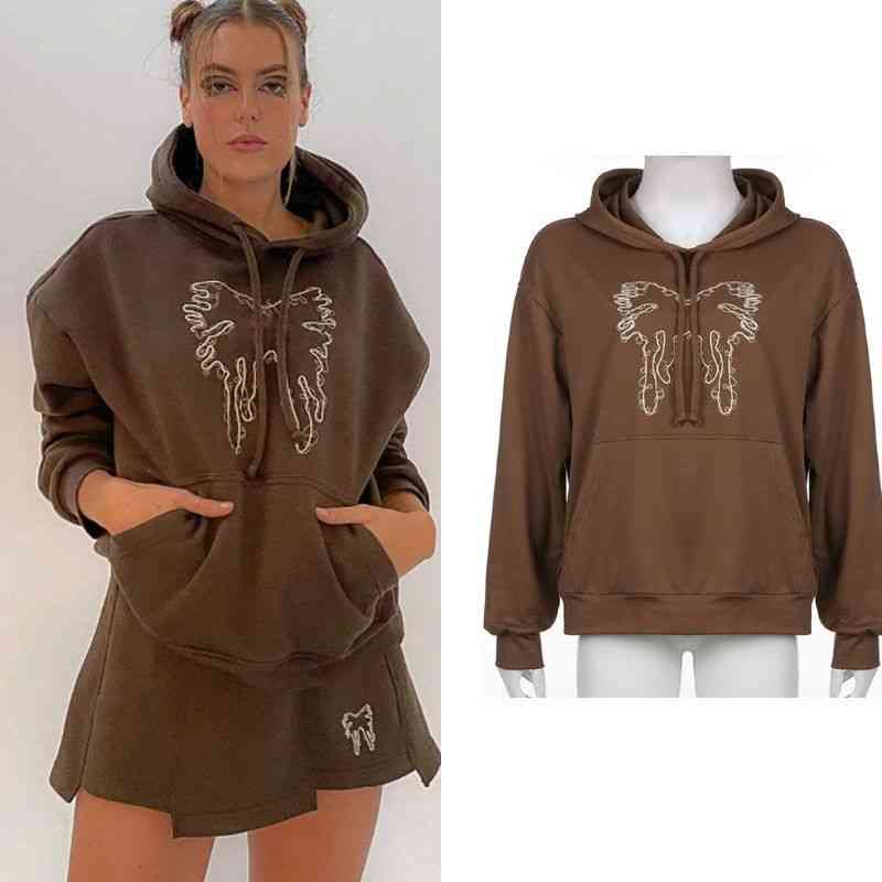 New women's European and American style retro brown mushroom embroidery loose round neck sweater women's casual pullover top - Kng inc. ®