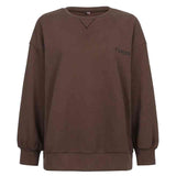 New women's European and American style retro brown mushroom embroidery loose round neck sweater women's casual pullover top - Kng inc. ®