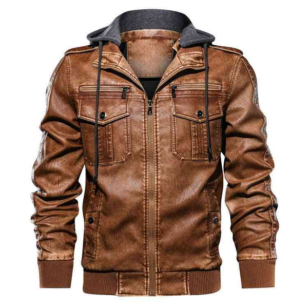 Men's hoodie PU jacket men's fashion motorcycle jacket - Kng inc. ®