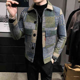 Fashion plaid stitching contrast jacket woolen jacket - Kng inc. ®