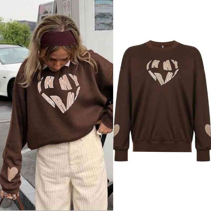 New women's European and American style retro brown mushroom embroidery loose round neck sweater women's casual pullover top - Kng inc. ®