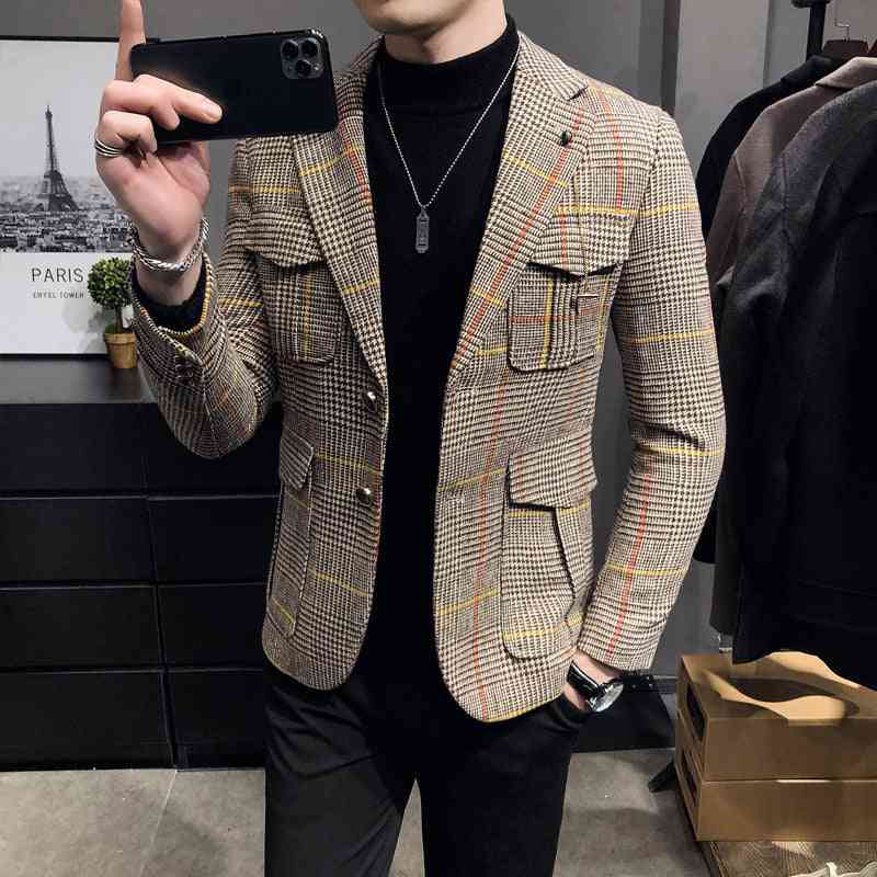 Fashion plaid casual suit men's slim jacket jacket - Kng inc. ®